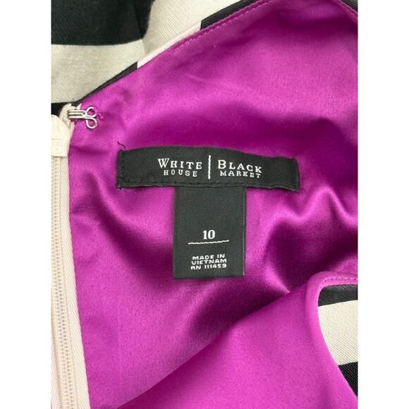 White House Black Market White Black Stripe Sleeveless Fit & Flare Dress Size 10 - Picture 7 of 8